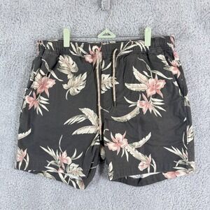 Faherty Essential Drawstring Stretch Shorts Mens Size XL Gray Floral Linen Blend